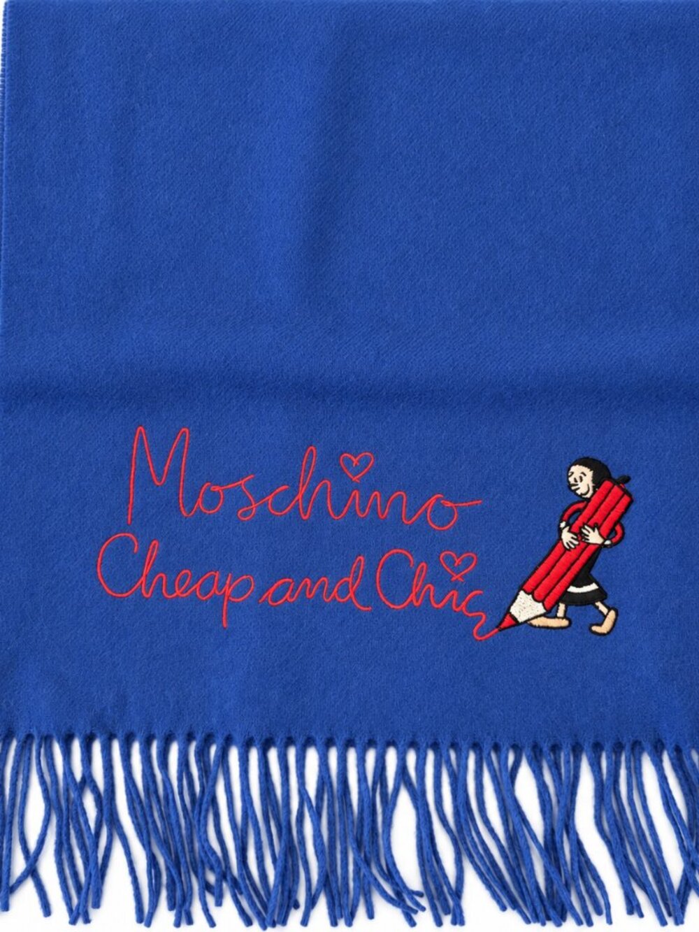 NWT Vintage MOSCHINO Cheap and Chic Electric Blue Olive Oyl Pencil Wool Scarf